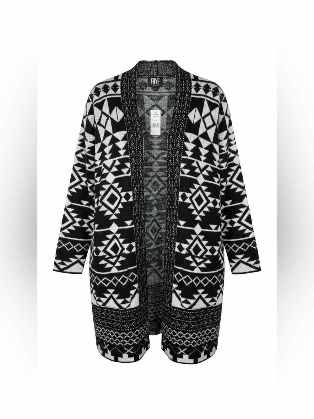 Frye NWT Women’s Black & White Geometric Pattern Open-Front Cardigan Size Large - Picture 13 of 16